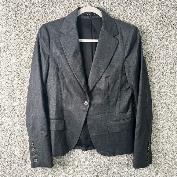 Theory Jackets & Blazers - Theory Blazer Women’s 8 Dark Slate Gray Glittery Wool Blend Jacket